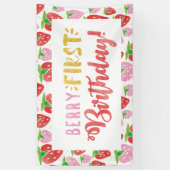 Berry First Birthday Banner Red Pink Strawberry (Vertikal)