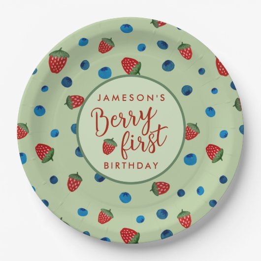 Berry First Birthday Blueberries und Strawberries Pappteller (Vorderseite)