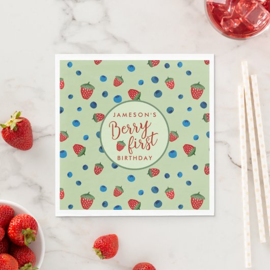Berry First Birthday Blueberries und Strawberries Serviette (Beispiel)