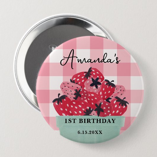Berry First Birthday Button - Erdbeere (Vorne & Hinten)