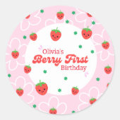 Berry First Birthday Classic Round Sticker (Vorderseite)