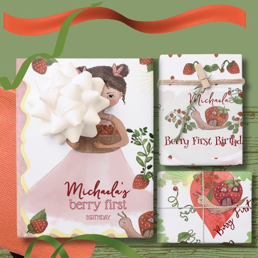 Berry First Birthday Custom Strawberry Geschenkpapier Set