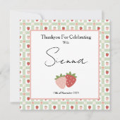 Berry First Birthday Customisable Gingham Print Dankeskarte (Vorderseite)