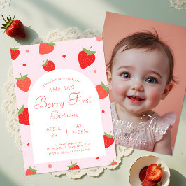 Berry First Birthday Double Side Print Foto Einladung