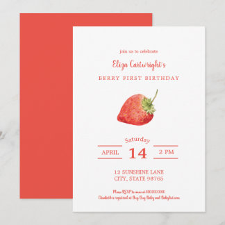 Berry First Birthday Einfache Strawberry Einladung