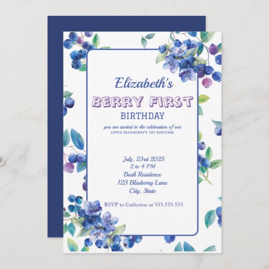 Berry First Birthday Einladung (Vorne/Hinten)