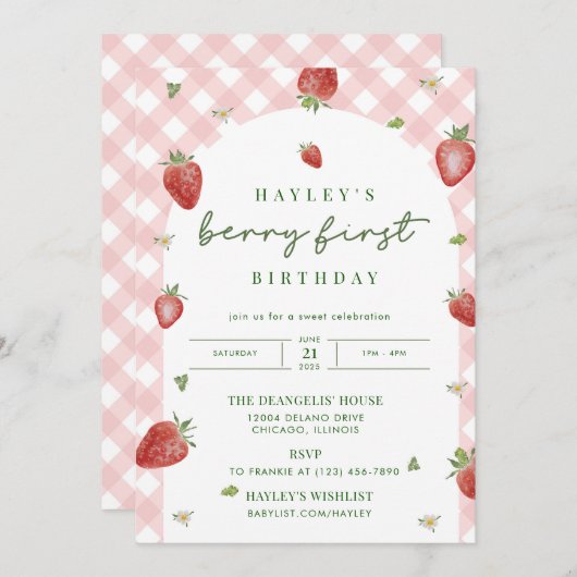 Berry First Birthday Einladung (Vorne/Hinten)