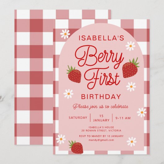 Berry First Birthday Einladung (Vorne/Hinten)