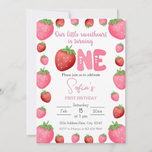 Berry First Birthday Einladung (Vorderseite)