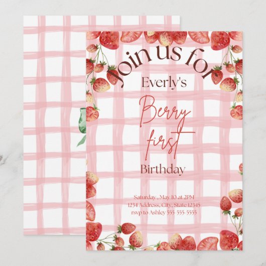 Berry First Birthday Einladung (Vorne/Hinten)