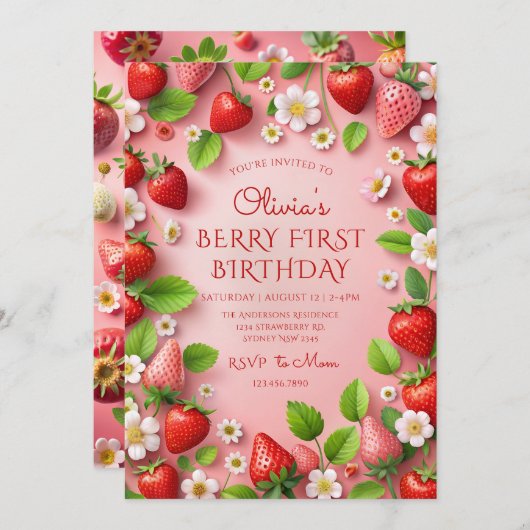 Berry First Birthday Einladung (Vorne/Hinten)