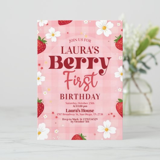 Berry First Birthday Einladung, Editable 1st Birt Einladung (Stehend Vorderseite)
