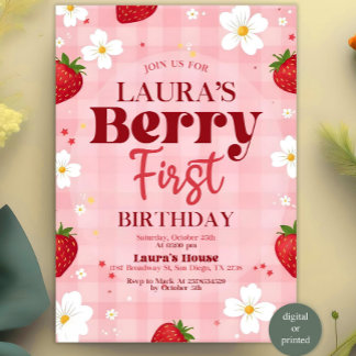 Berry First Birthday Einladung, Editable 1st Birt Einladung