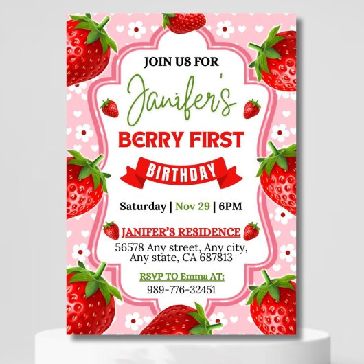 Berry First Birthday Einladung, Editable 1st Birt Einladung