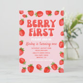 Berry First Birthday Einladung | Erdbeere (Stehend Vorderseite)
