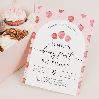 Berry First Birthday Einladung | Erdbeere