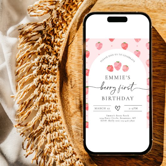 Berry First Birthday Einladung | Erdbeere