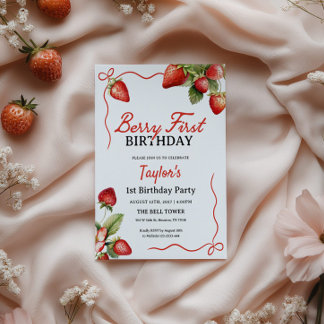Berry First Birthday Einladung | Erdbeere 1.