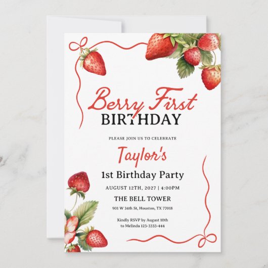 Berry First Birthday Einladung | Erdbeere 1. (Vorderseite)