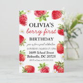 Berry First Birthday Einladung Modern Strawberry (Stehend Vorderseite)