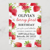 Berry First Birthday Einladung Modern Strawberry (Vorne/Hinten)