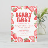 Berry First Birthday Einladung | Retro Strawberry (Stehend Vorderseite)
