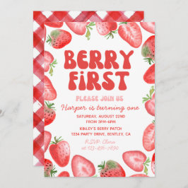 Berry First Birthday Einladung | Retro Strawberry