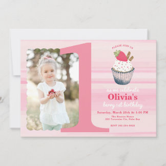 Berry First Birthday Einladung - Rosa Erdbeere