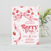 Berry First Birthday Einladung Strawberry Birthda (Stehend Vorderseite)