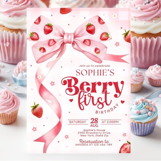Berry First Birthday Einladung Strawberry Birthda