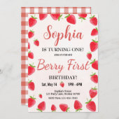 Berry First Birthday Einladung Strawberry Einladun (Vorne/Hinten)