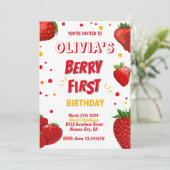 Berry First Birthday Einladung Strawberry Party (Stehend Vorderseite)