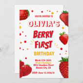 Berry First Birthday Einladung Strawberry Party (Vorne/Hinten)