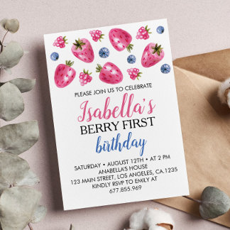 Berry First Birthday Einladung Strawberry Thema