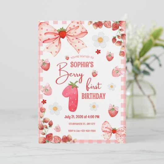 Berry First Birthday Einladung Template Berry 1. (Stehend Vorderseite)