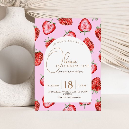 Berry First Birthday Einladung Wasserfarbe