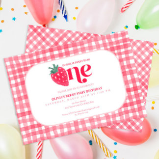Berry First Birthday Einladung - Wasserfarbenstroh