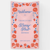 Berry First Birthday Floral Strawberry Willkommen Banner (Vertikal)