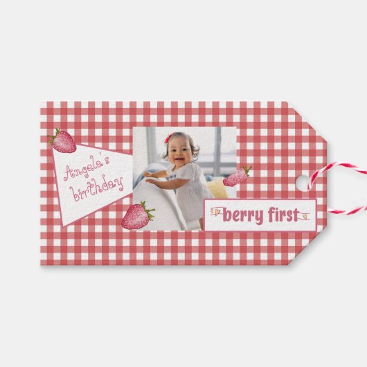 Berry First Birthday Food and Beverage Label Set Geschenkanhänger (Vorderseite (Horizontal))