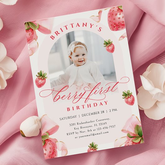 Berry First Birthday Foto Einladung