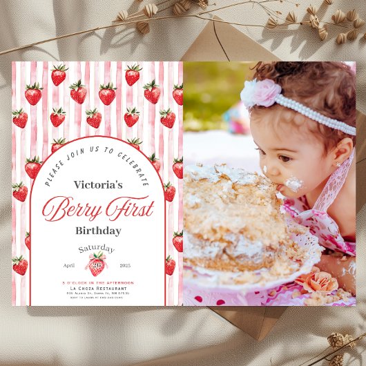 Berry First Birthday Foto Einladung