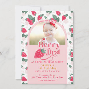 Berry First Birthday Foto Einladung