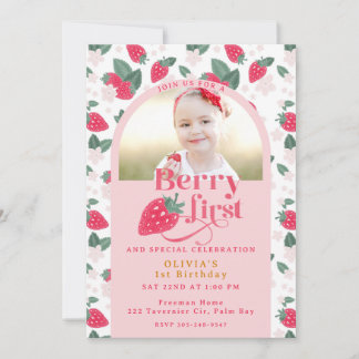 Berry First Birthday Foto Einladung