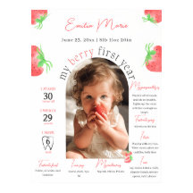 Berry First Birthday Foto Poster Template 1 Kind