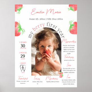 Berry First Birthday Foto Poster Template 1 Kind