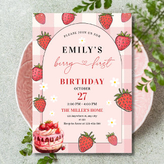 Berry First Birthday Girl 1. Geburtstag Strawberry Einladung
