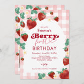 Berry First Birthday Girl 1. Geburtstag Strawberry Einladung (Vorne/Hinten)