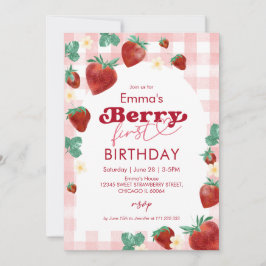 Berry First Birthday Girl 1. Geburtstag Strawberry Einladung