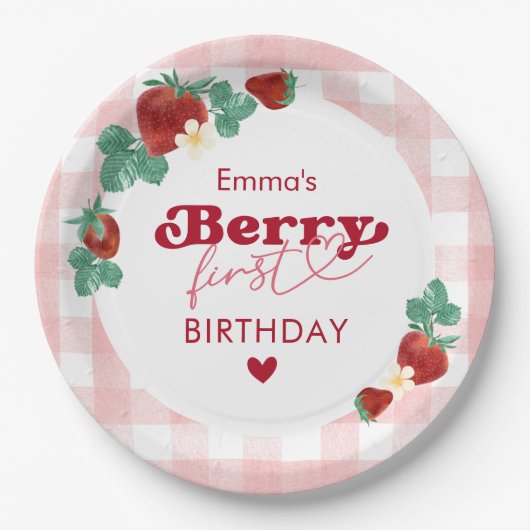Berry First Birthday Girl 1. Geburtstag Strawberry Pappteller (Vorderseite)