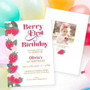 Berry First Birthday Girl Strawberry Party Einladung